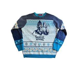 Shinesty Samuel Adams Beer Ugly Christmas Sweater Mens XL Blue Fair Isle Holiday